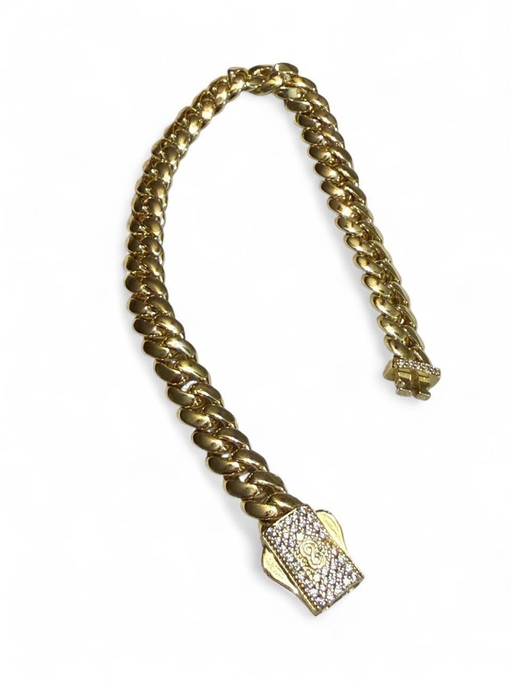 14K GP Gold Cuban Link Bracelet 6 Inch Iced Out Pave Box Lock Clasp Streetwear